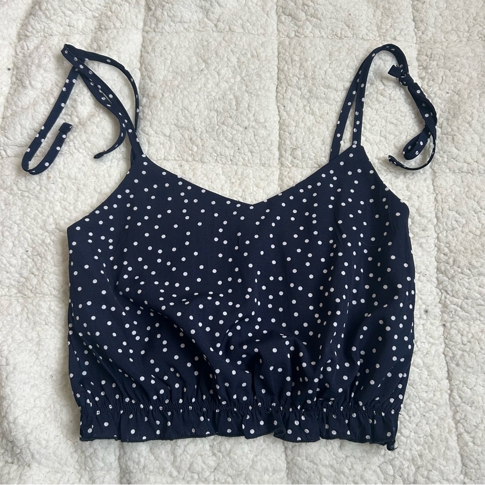 SHEIN Navy Polka Dot Crop Top with Adjustable Straps